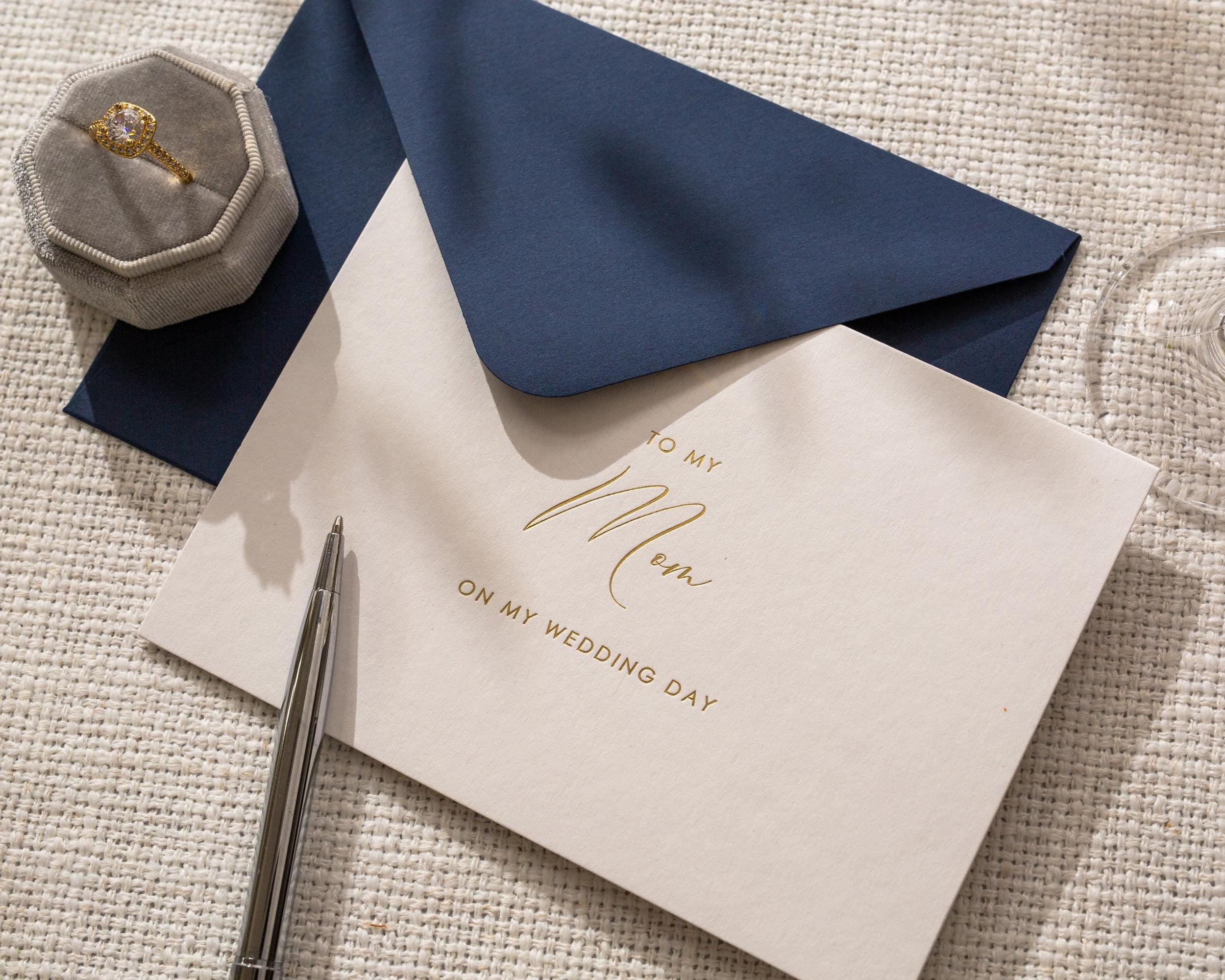 Gold Embossed To My Mom On Our Wedding Day Card w/ Envelope - Ready To Ship Wedding Morning Letter, Mother of the Bride Keepsake Note Gift