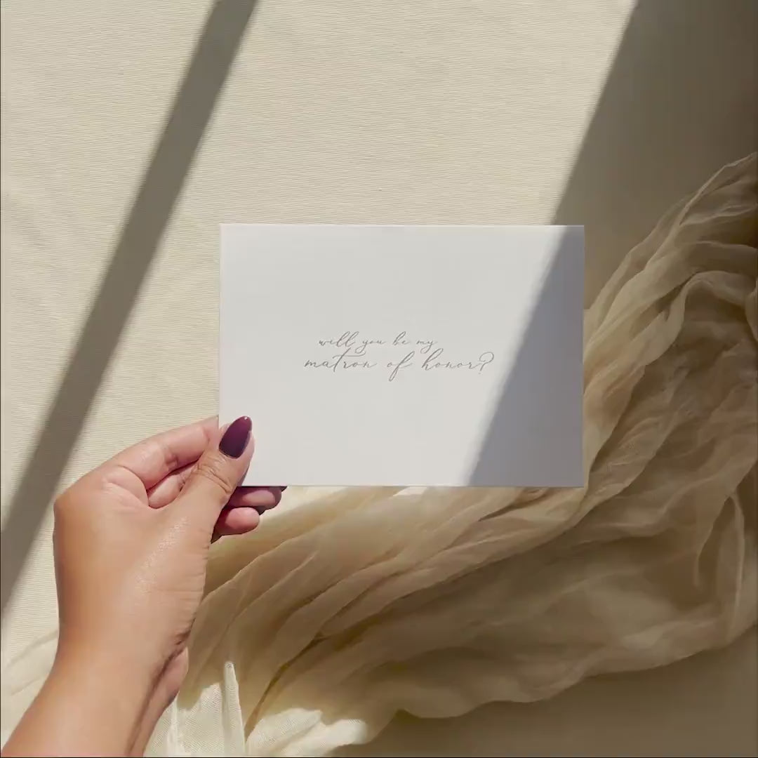 Gold Embossed Folded Card w/ Envelope (Matron) - Matron Of Honor Proposal Card Wedding Party Invitation Planning Stationery Essential