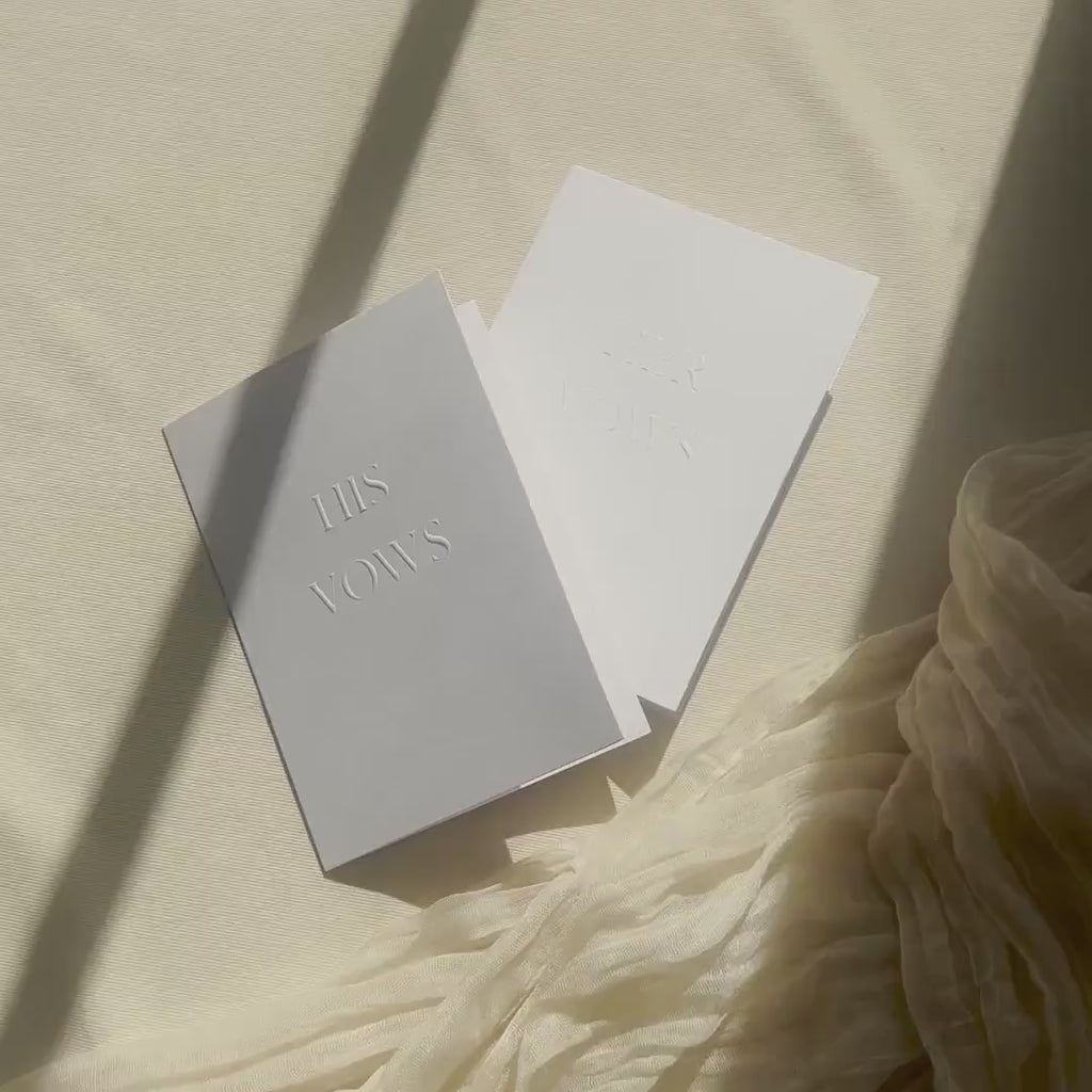 Raised Embossing His and Her Vow Cards Set of 2 w/ Envelopes - Ready To Ship Blind Embossed Wedding Vows Booklet, Minimal Ceremony Keepsake