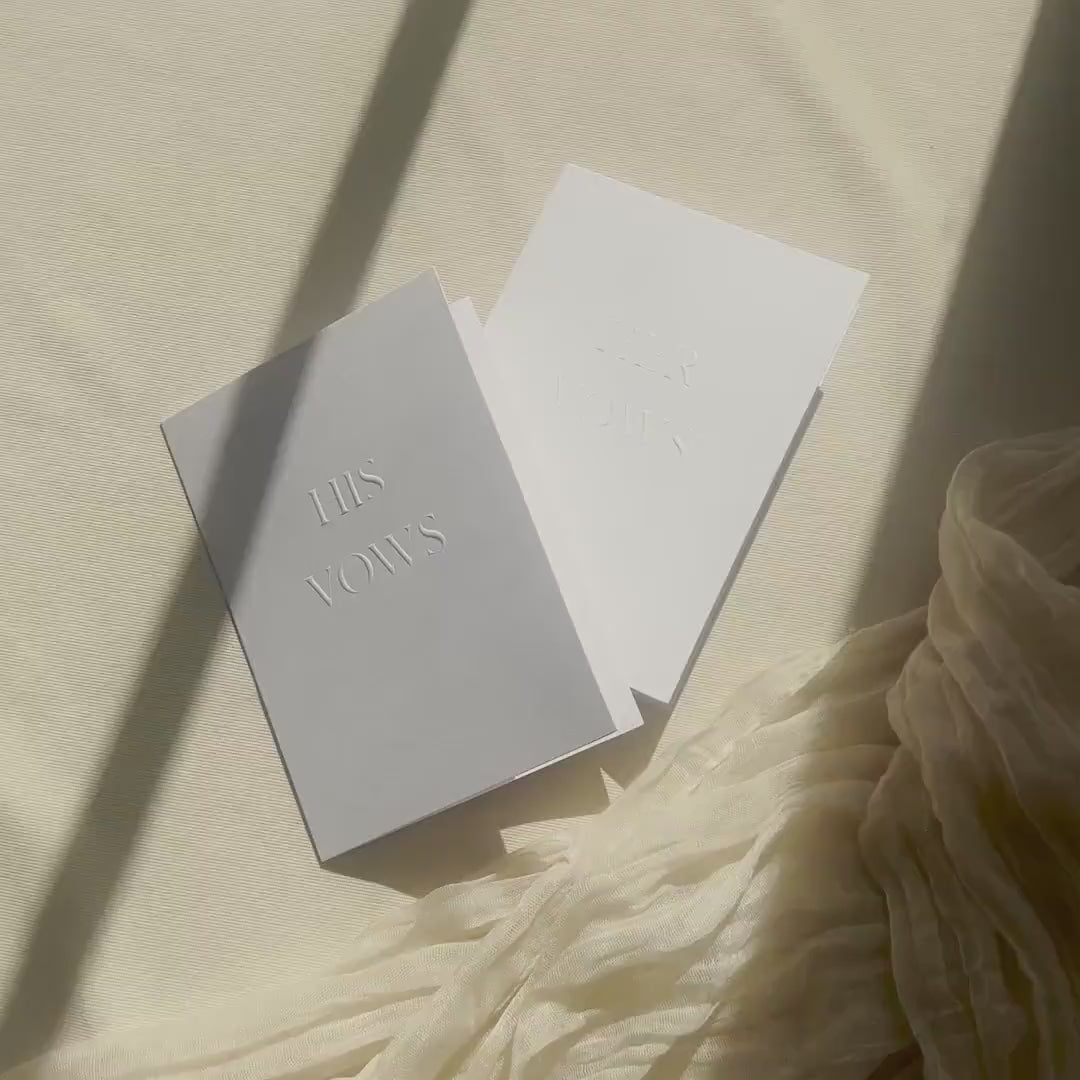 Raised Embossing His and Her Vow Cards Set of 2 w/ Envelopes - Ready To Ship Blind Embossed Wedding Vows Booklet, Minimal Ceremony Keepsake