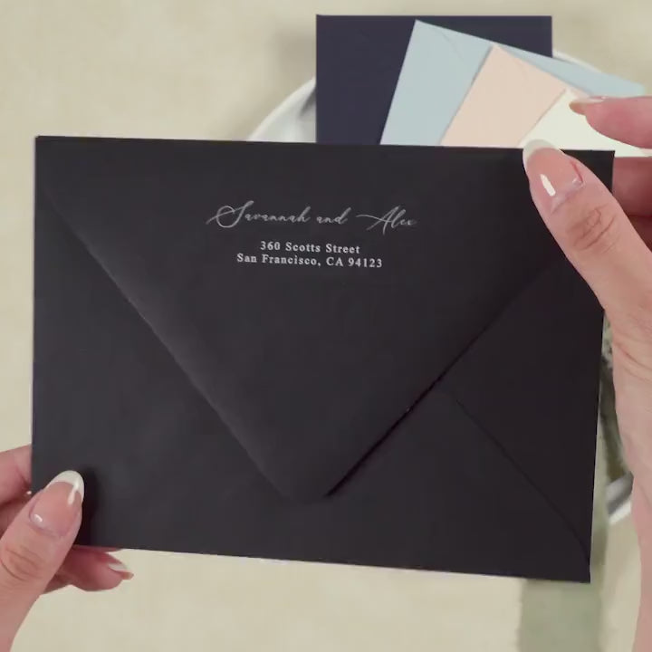 A7 envelope address printing (d4) - custom white or black ink wedding guests invitation events bold colors return envelopes personalized