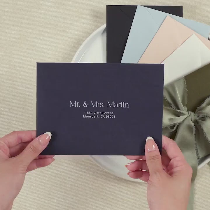 A7 envelope address printing (d5) - with white or black ink custom wedding guest invitation black navy green return envelopes personalized