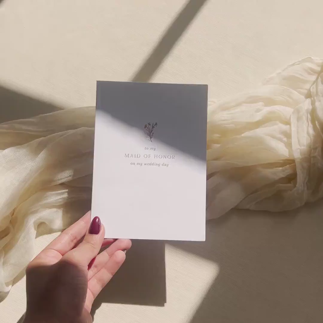 Gold Embossed To My Maid of Honor On My Wedding Day Card w/ Envelope - Ready To Ship Thank You Letter, Minimalist Bridal Party Keepsake
