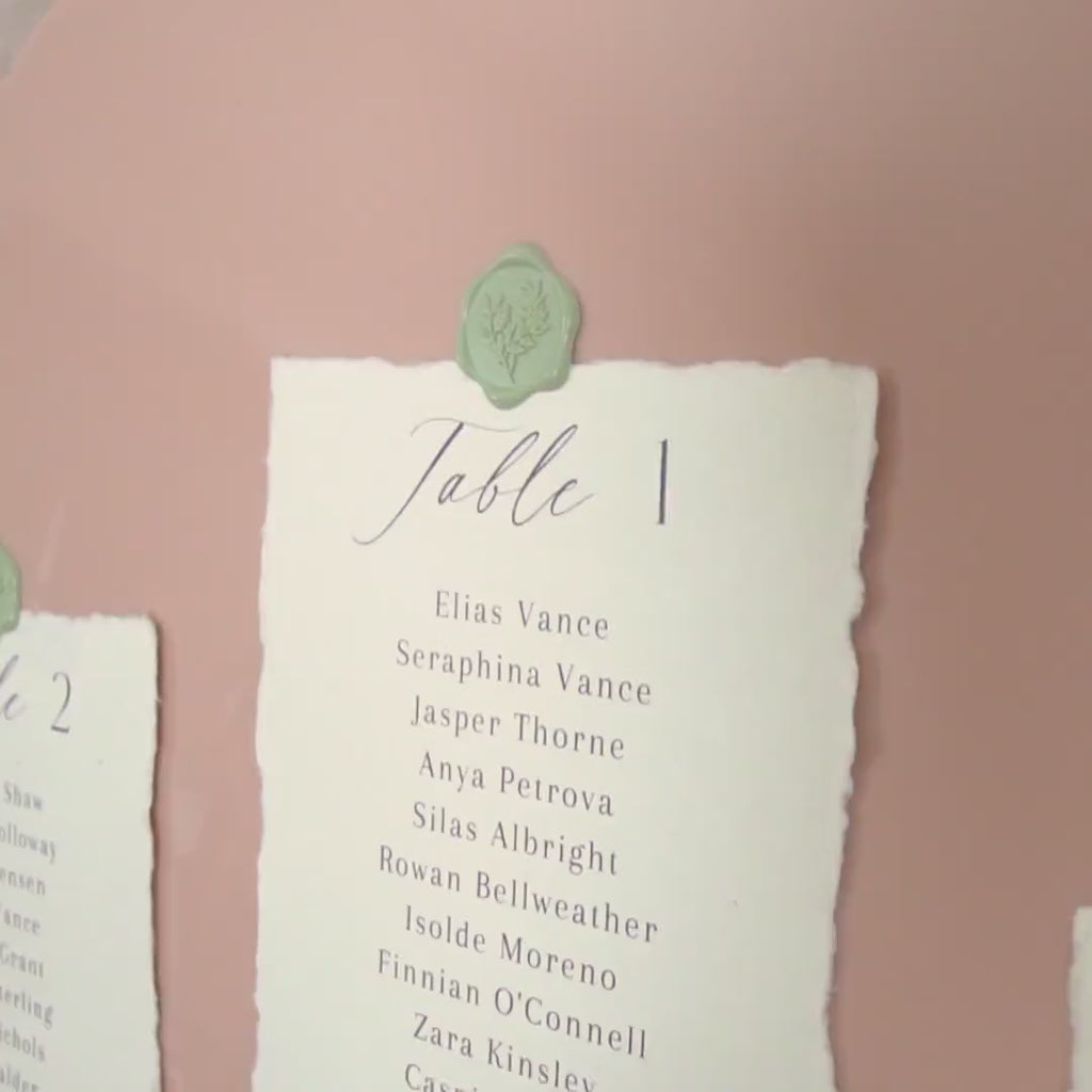 Deckle Edge Table Assignment Signs - 5x7" Seating Chart Lists for Wedding Reception Dinner, Name Check-in Table Sign, Wedding Decor, Ivory