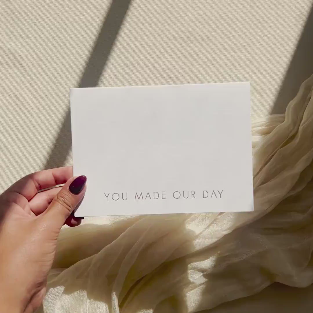 Gold Embossed You Made Our Day Card w/ Envelope - Ready To Ship Gold Foil Wedding Thank You Cards Minimalist Reception Appreciation Notes