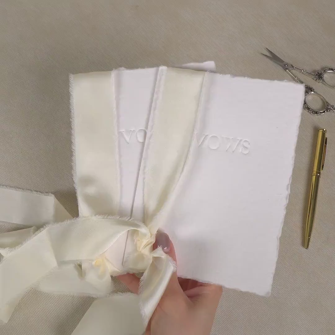 Embossed Deckled Edge Wedding Vow Booklets - Set of 2, Vow Books w/ Ribbon, Vow Renewals, Raw Edge Paper, Ready to Ship, 5x7"